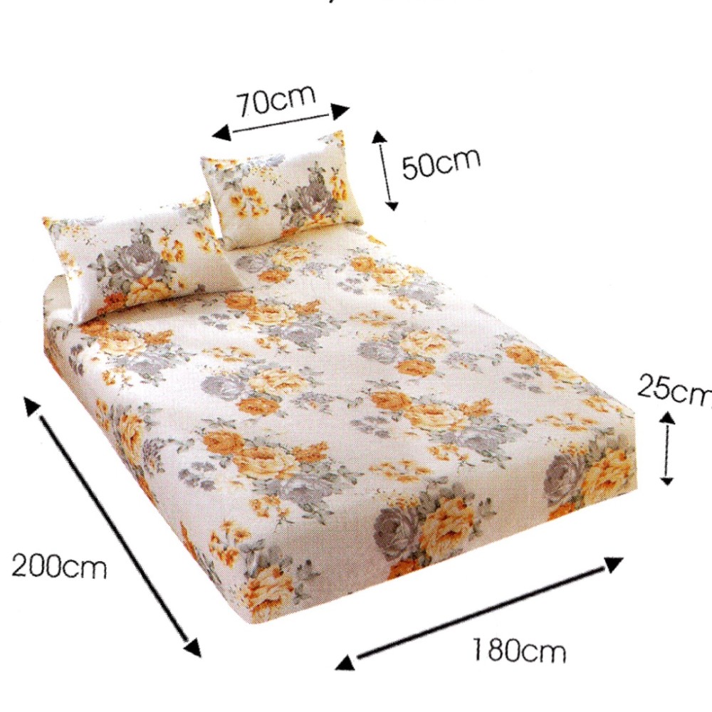 Cearsaf cu Elastic Cocolino 180x200cm si 2 fete de perna 50x70cm, Crem, Flori – imagine 2