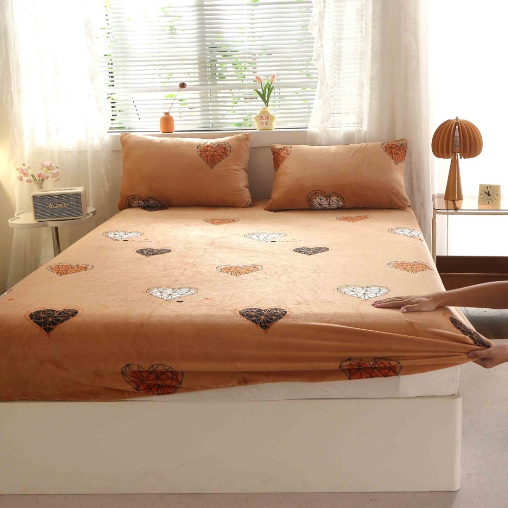 Cearsaf cu Elastic Cocolino 180x200cm si 2 fete de perna 50x70cm, Bej, inimioare – imagine 8