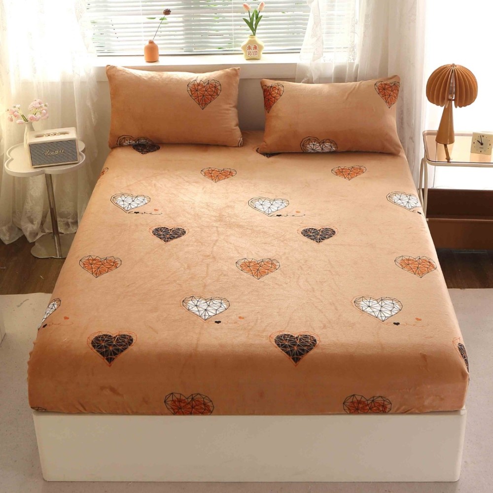 Cearsaf cu Elastic Cocolino 180x200cm si 2 fete de perna 50x70cm, Bej, inimioare — imaginea 14
