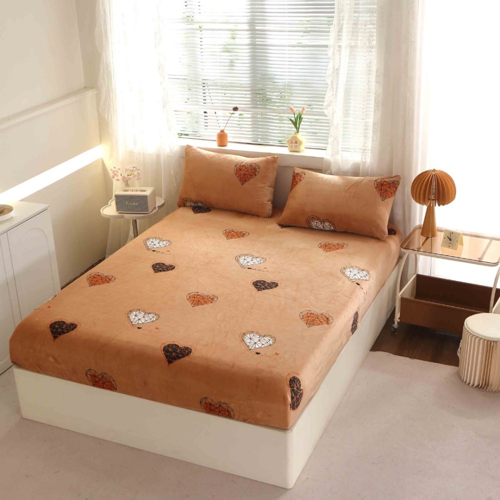 Cearsaf cu Elastic Cocolino 180x200cm si 2 fete de perna 50x70cm, Bej, inimioare — imaginea 15