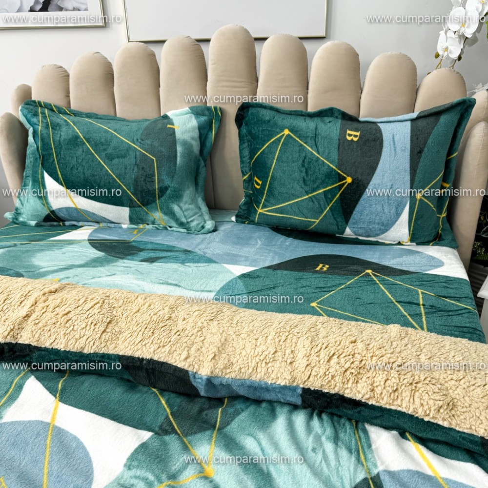 Lenjerie pat dublu, Super Pufoasa COCOLINO cu BLANITA, 4 piese, Verde, model clasic – imagine 4