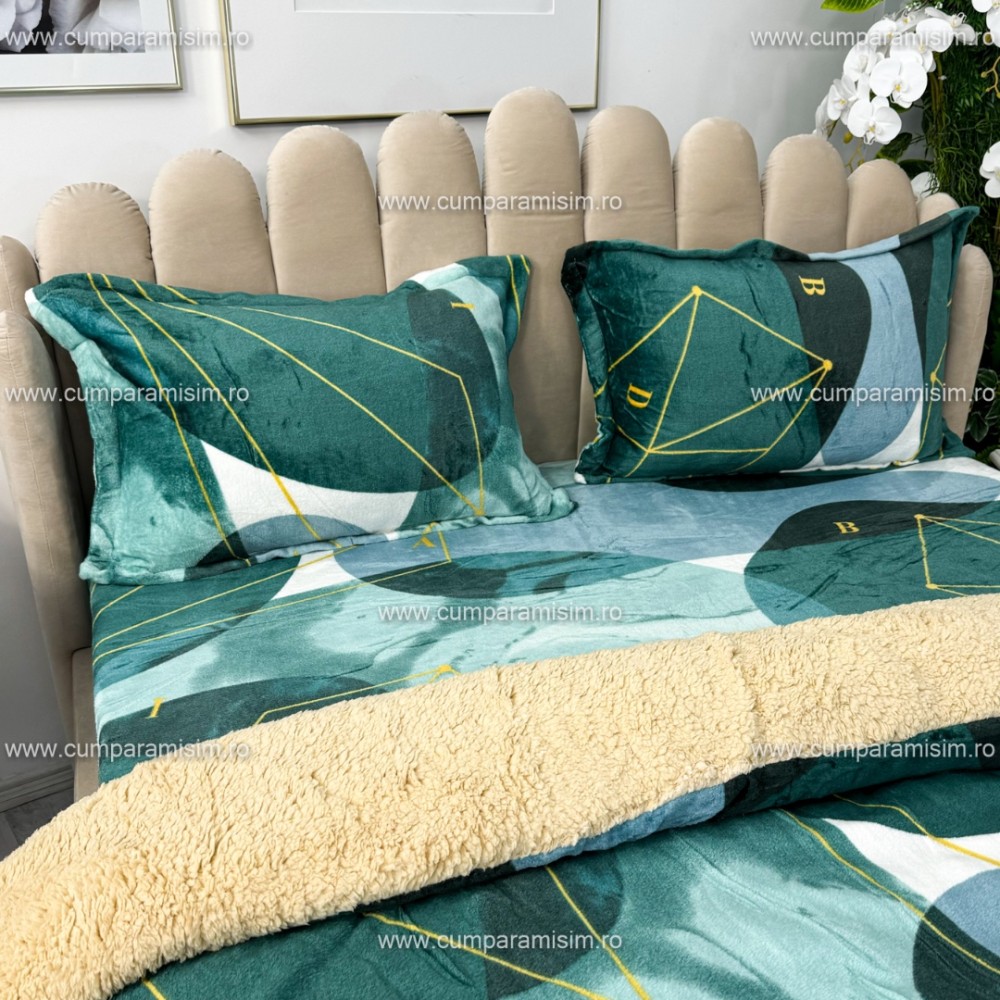 Lenjerie pat dublu, Super Pufoasa COCOLINO cu BLANITA, 4 piese, Verde, model clasic – imagine 5