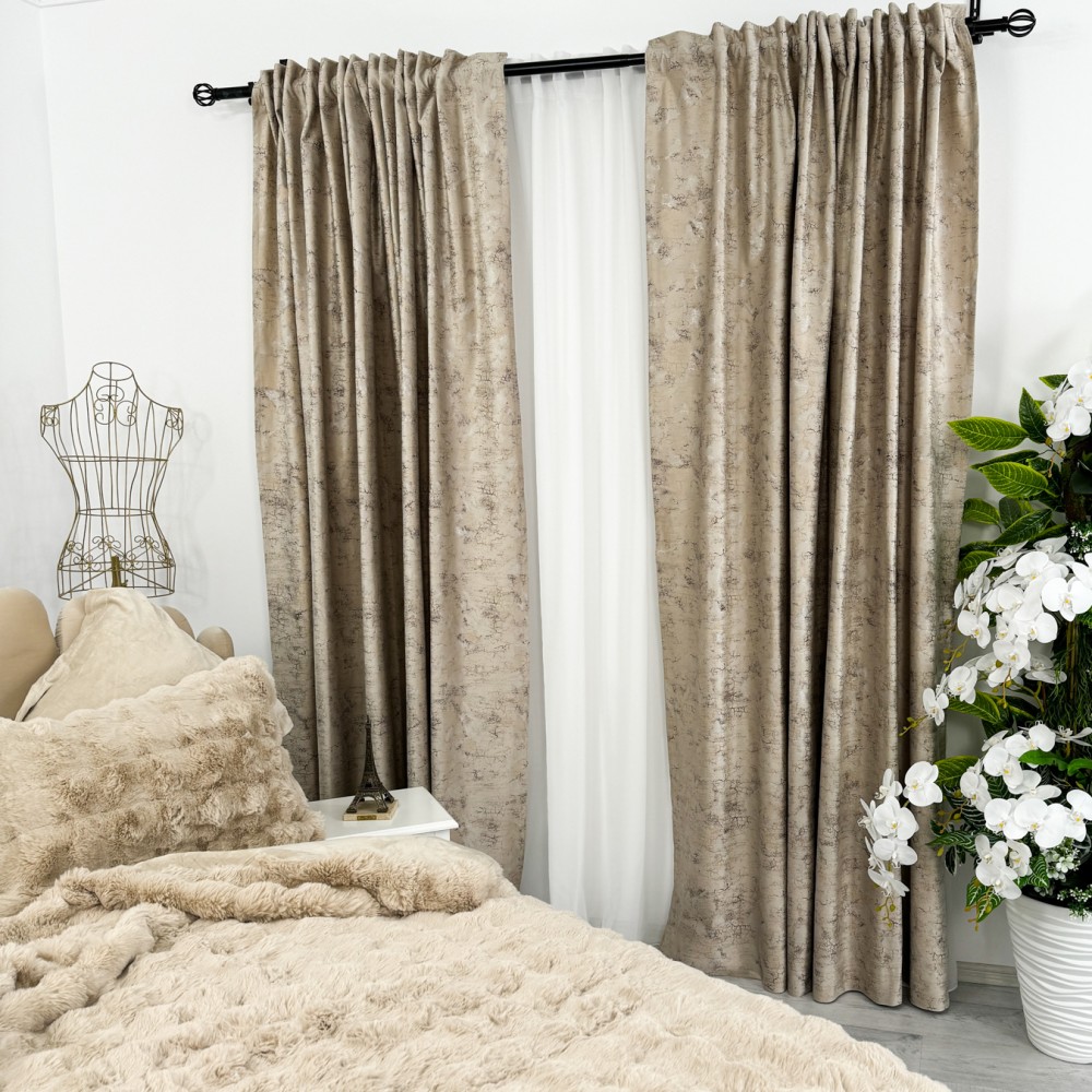 Set 2 Draperii Catifea cu insertii metalizate - 2m x 232m ,rejansa pt. bara , Bej deschis - V1 – imagine 3