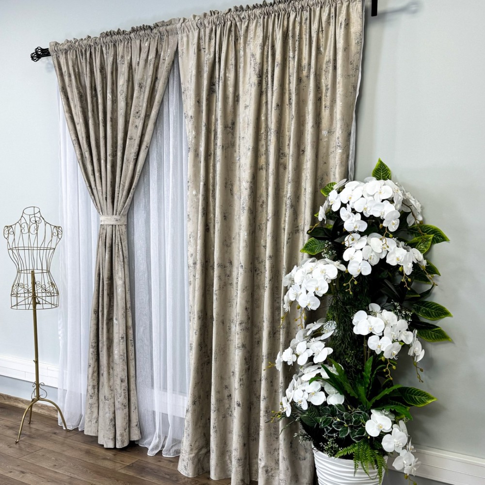 Set 2 Draperii Catifea Asama cu insertii aurii - 2m latime x 2.50m inaltime x Tiv lat, Crem - V1 – imagine 3