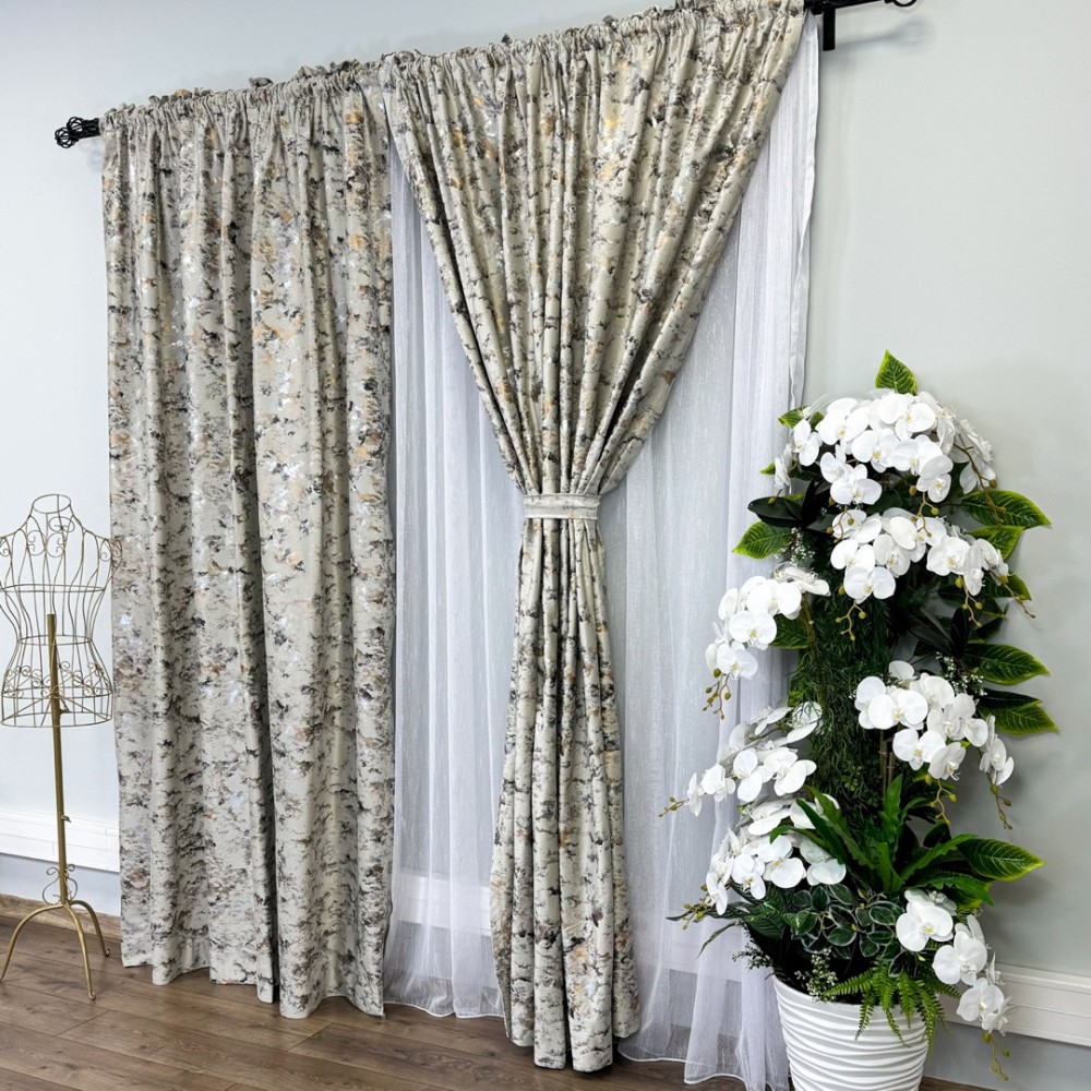 Draperie Catifea Nikko cu insertii aurii - LA COMANDA pe dimensiunile tale, Bej deschis - V33 – imagine 2
