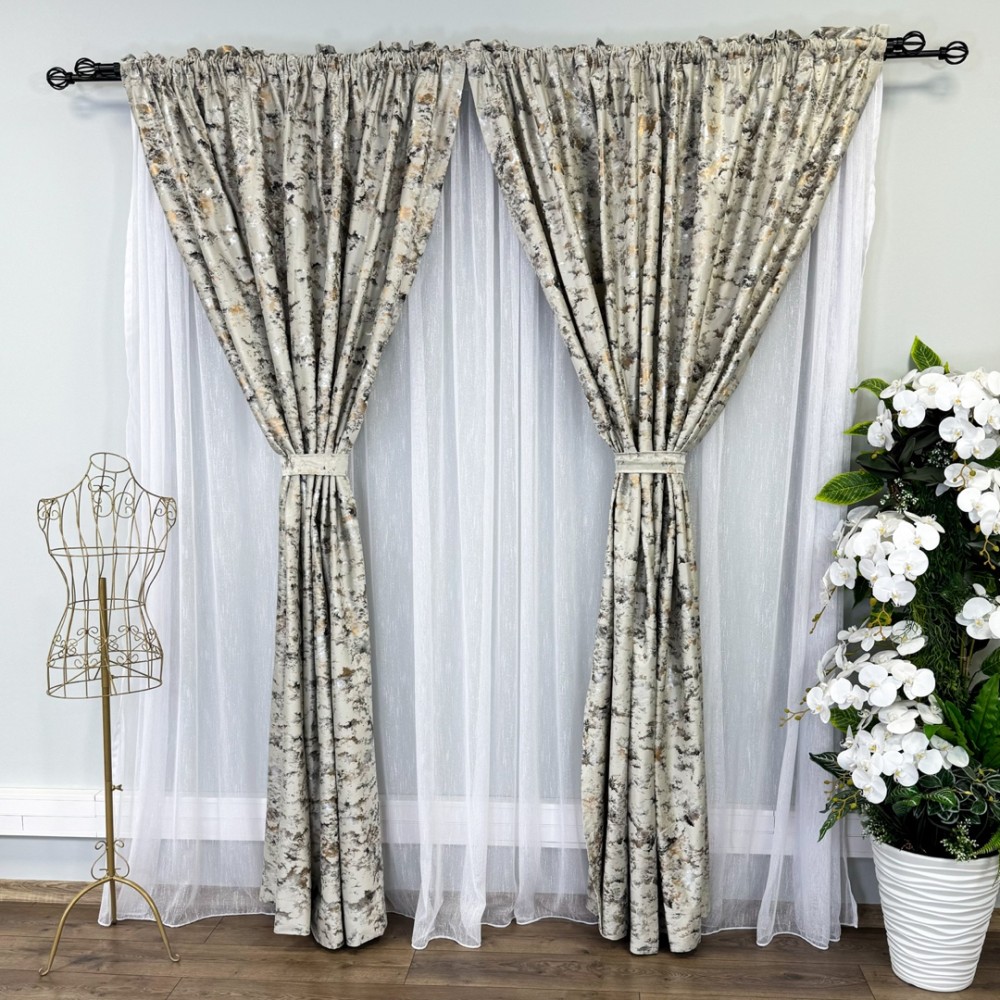 Draperie Catifea Nikko cu insertii aurii - LA COMANDA pe dimensiunile tale, Bej deschis - V33 – imagine 6