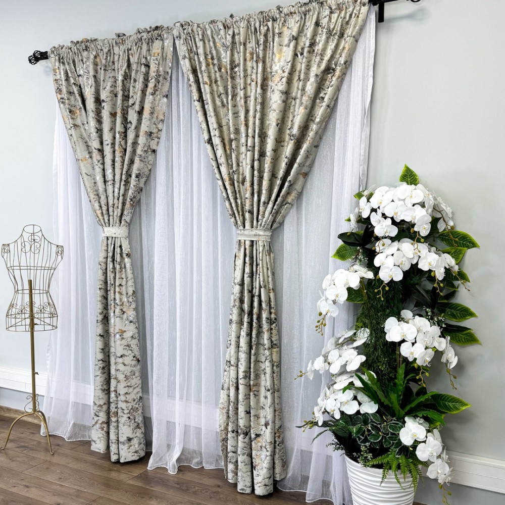 Draperie Catifea Nikko cu insertii aurii - LA COMANDA pe dimensiunile tale, Bej deschis - V33 – imagine 7