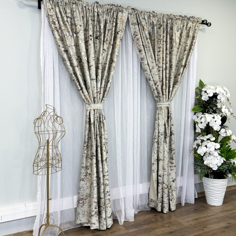 Draperie Catifea Nikko cu insertii aurii - LA COMANDA pe dimensiunile tale, Bej deschis - V33 – imagine 8