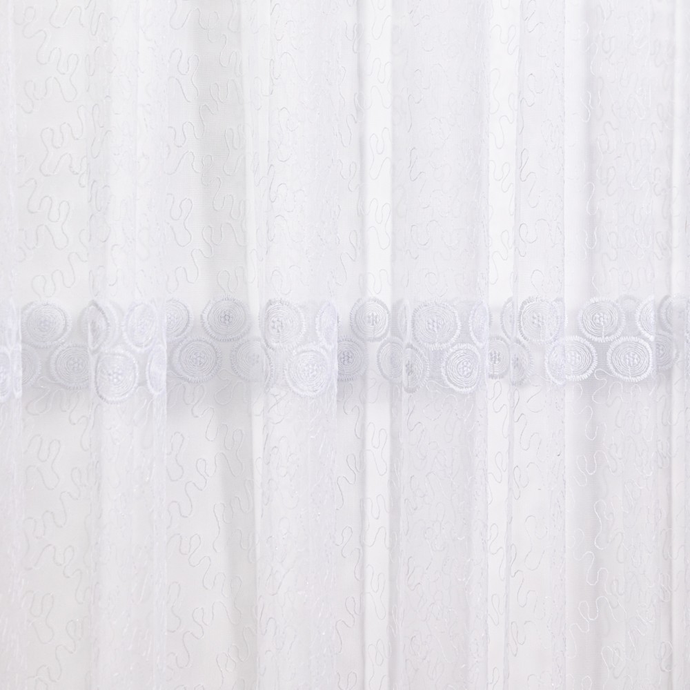 Perdea cu broderie tip banuti - 300cm x 260cm, Rejansa pt. sina, Alb – imagine 2