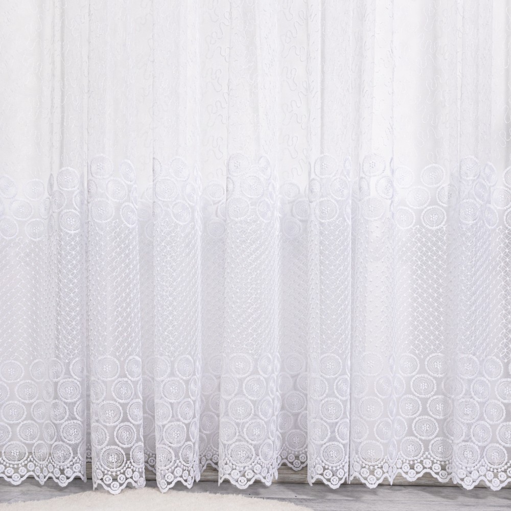 Perdea cu broderie tip banuti - 300cm x 260cm, Rejansa pt. sina, Alb – imagine 3