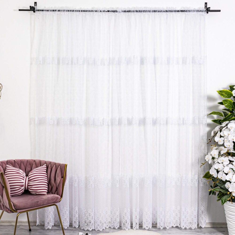 Perdea cu broderie tip banuti - 300cm x 260cm, Rejansa pt. sina, Alb – imagine 4