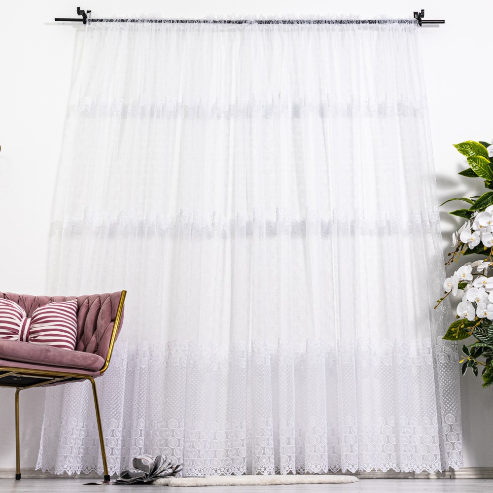 Perdea cu broderie tip banuti - 300cm x 260cm, Rejansa pt. sina, Alb – imagine 5