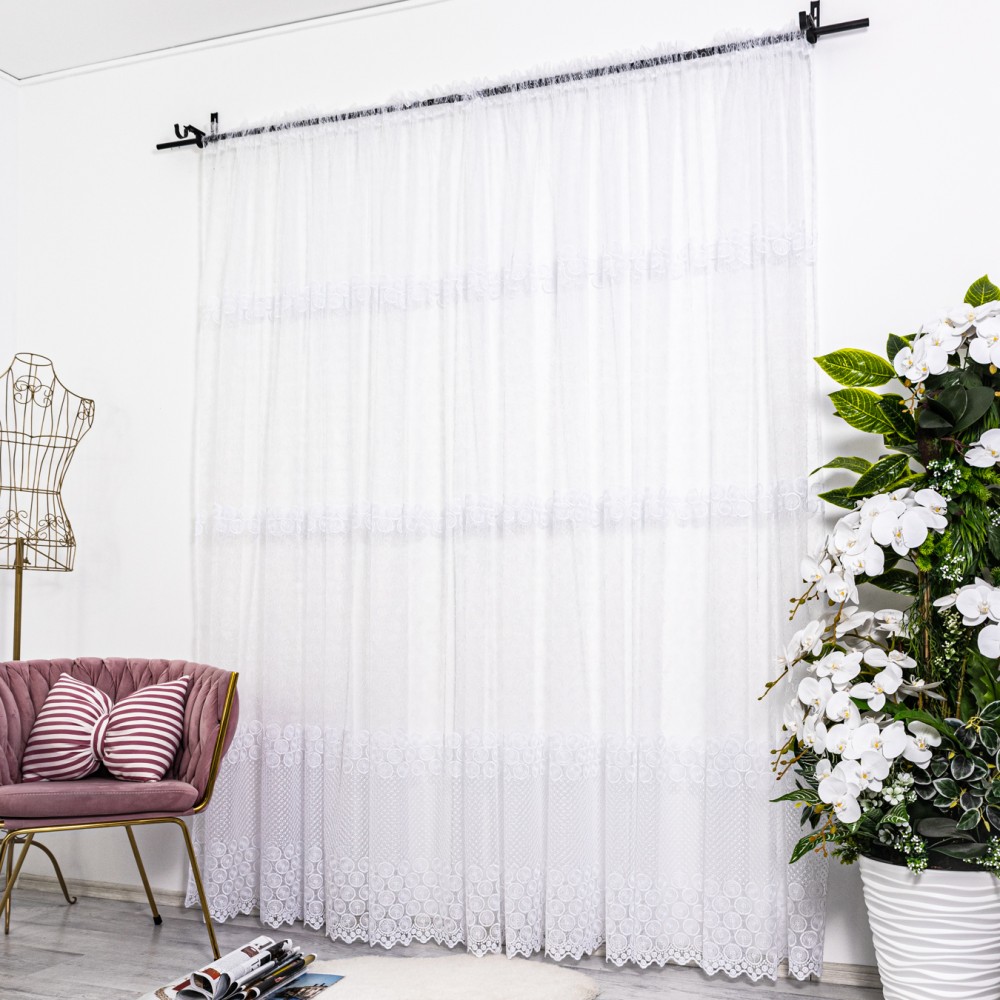 Perdea cu broderie tip banuti - 300cm x 260cm, Rejansa pt. sina, Alb – imagine 6