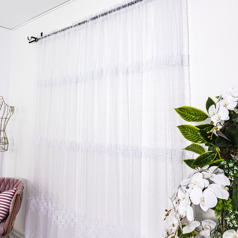 Perdea cu broderie tip banuti - 300cm x 260cm, Rejansa pt. sina, Alb – imagine 7