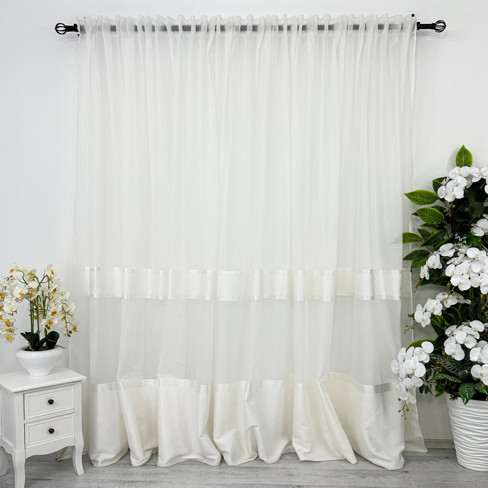 Perdea Diamond din Matase cu Banda Satinata - 500cm x 232 m, rejansa pt. bara ,Ivoire – imagine 4
