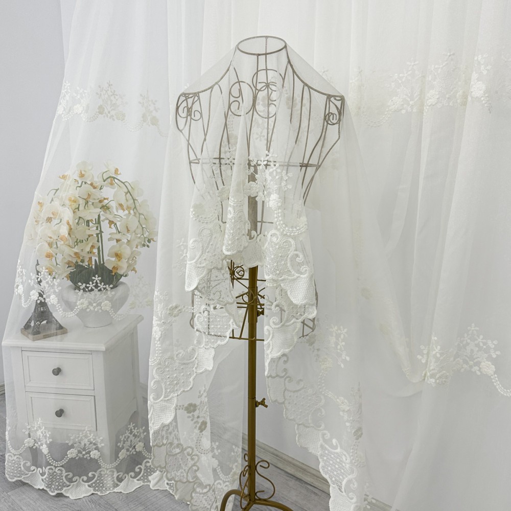 Perdea Leea din Tulle cu Broderie - 500cm x 232cm, Rejansa pt. bara, Ivoire – imagine 3