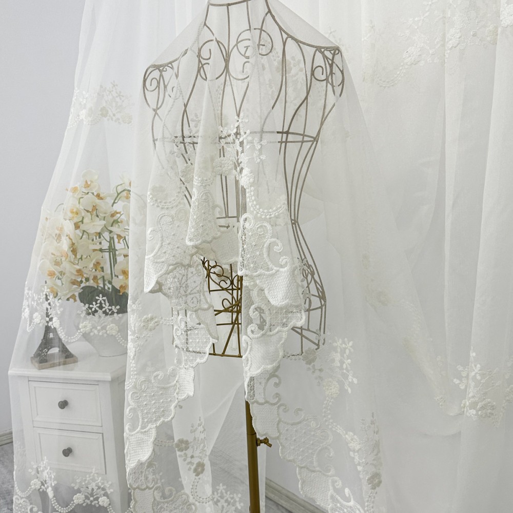Perdea Leea din Tulle cu Broderie - 500cm x 232cm, Rejansa pt. bara, Ivoire – imagine 4