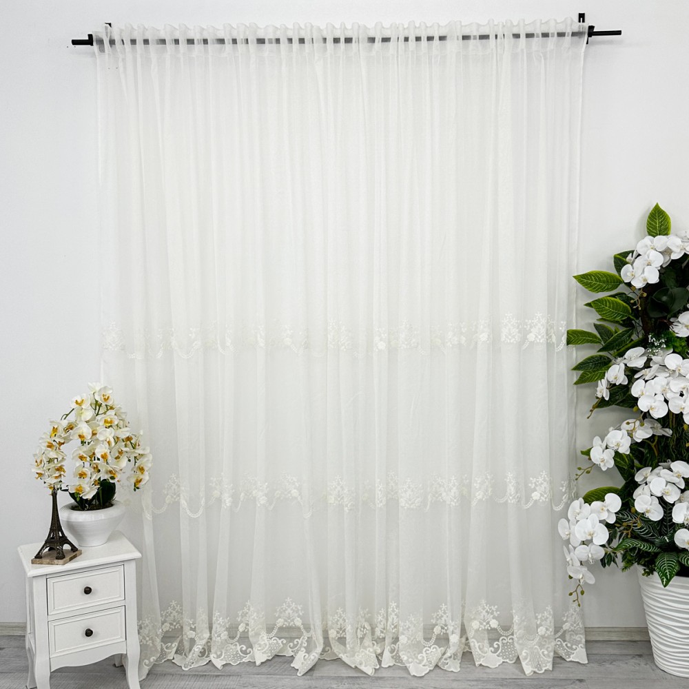 Perdea Leea din Tulle cu Broderie - 500cm x 232cm, Rejansa pt. bara, Ivoire – imagine 6