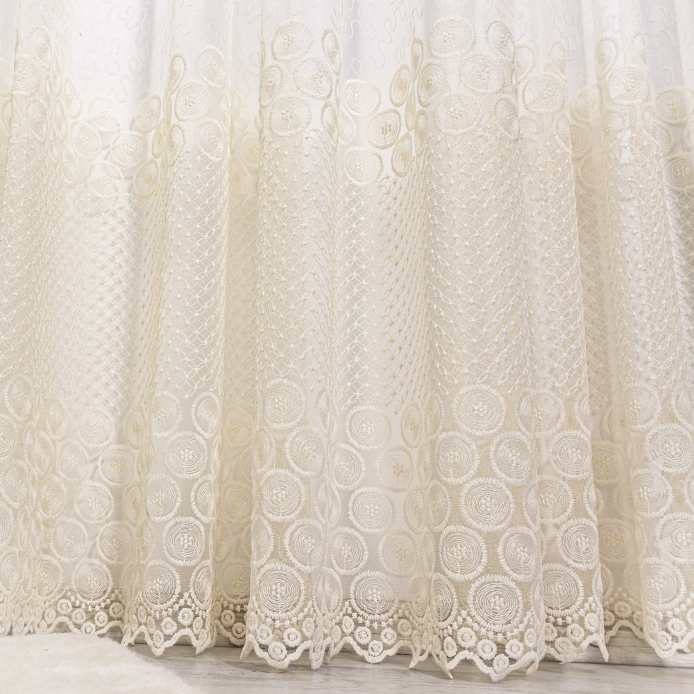 Perdea cu broderie tip banuti - 600cm x 232cm, Tiv lat pt. bara , Ivoire – imagine 4
