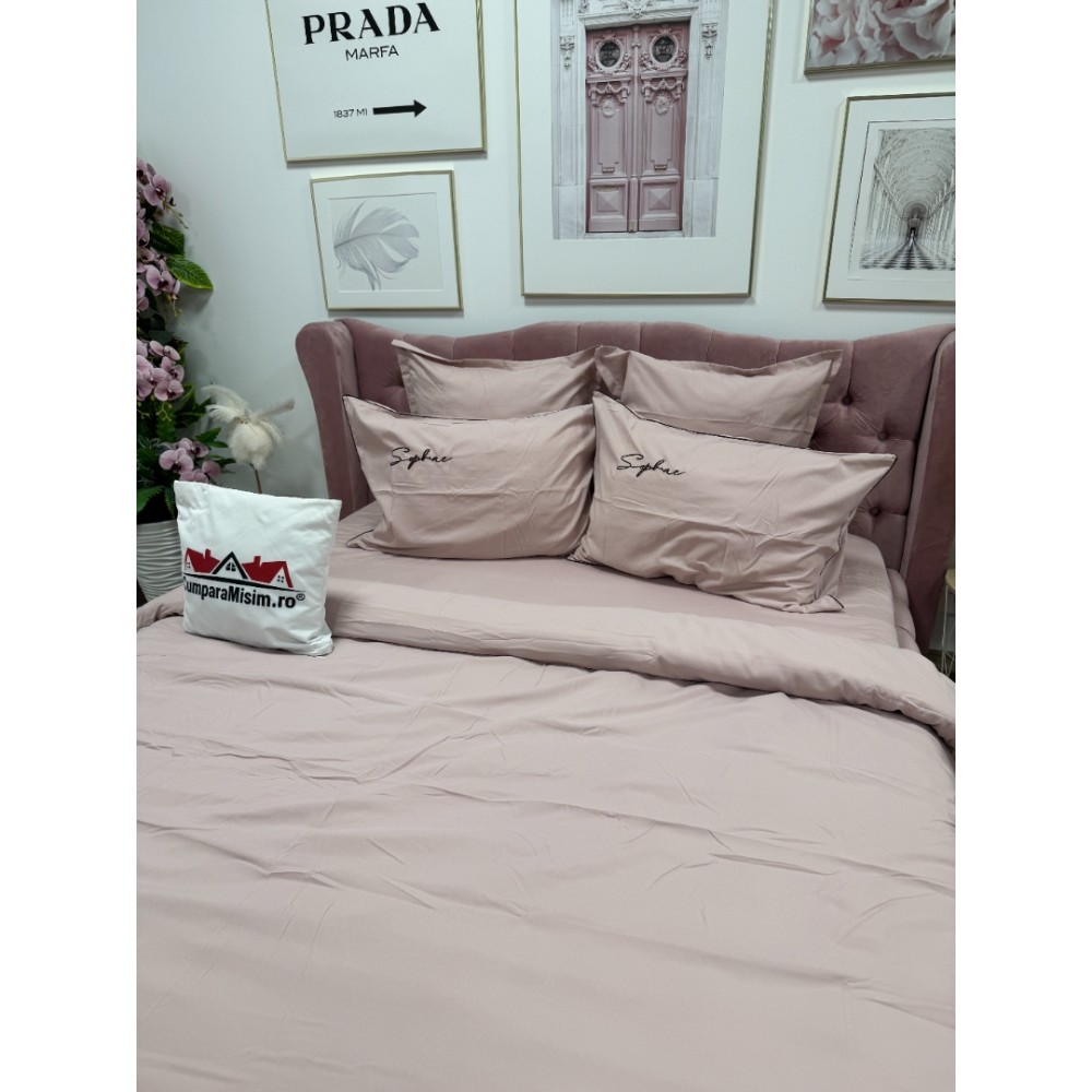 Lenjerie pat dublu, Finet Soft Touch cu Broderie, 6 piese, Roz – imagine 8