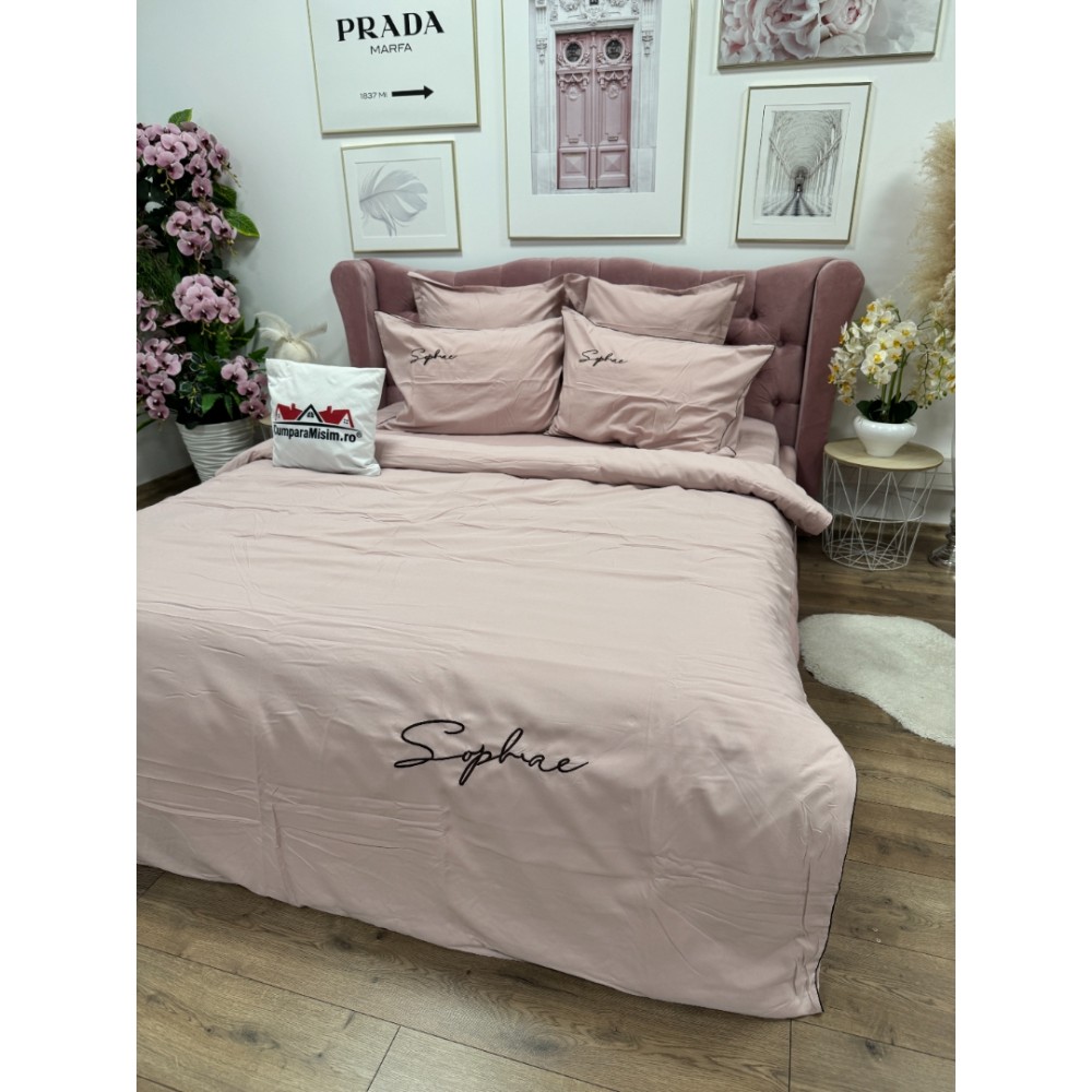 Lenjerie pat dublu, Finet Soft Touch cu Broderie, 6 piese, Roz — imaginea 9