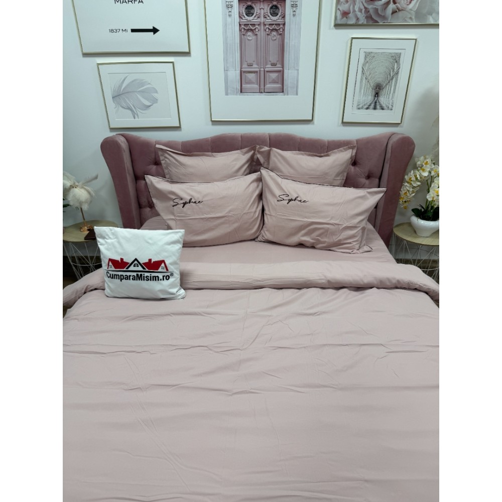 Lenjerie pat dublu, Finet Soft Touch cu Broderie, 6 piese, Roz — imaginea 10