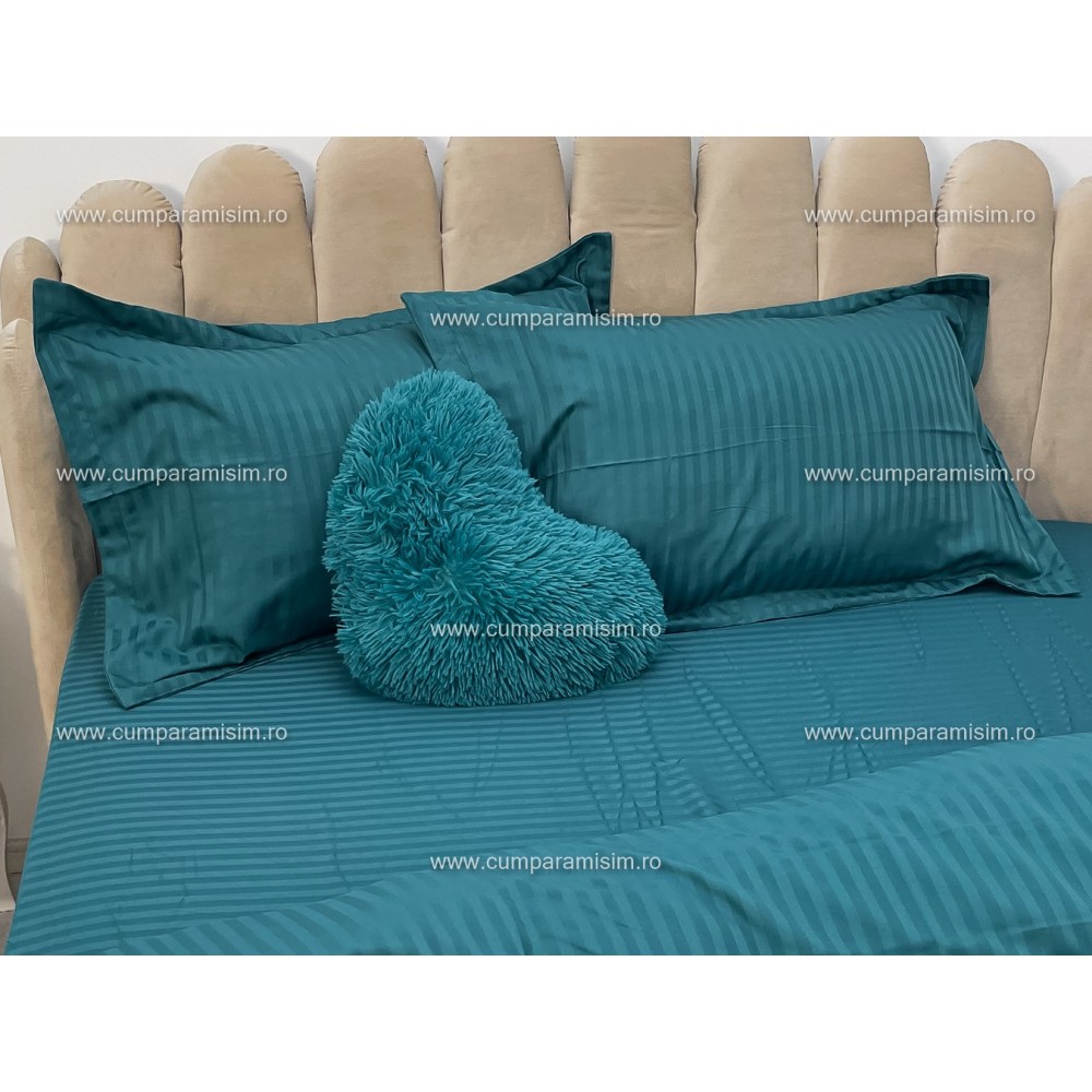 Lenjerie HoReCa, pat dublu, Damasc Finetat Deluxe cu Elastic, 4 piese, Turquoise – imagine 7