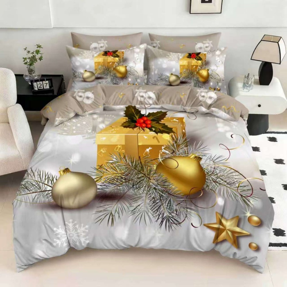 Lenjerie pat dublu, FINET, Digital Print, Craciun, Gri, Cadouri Craciun – imagine 2