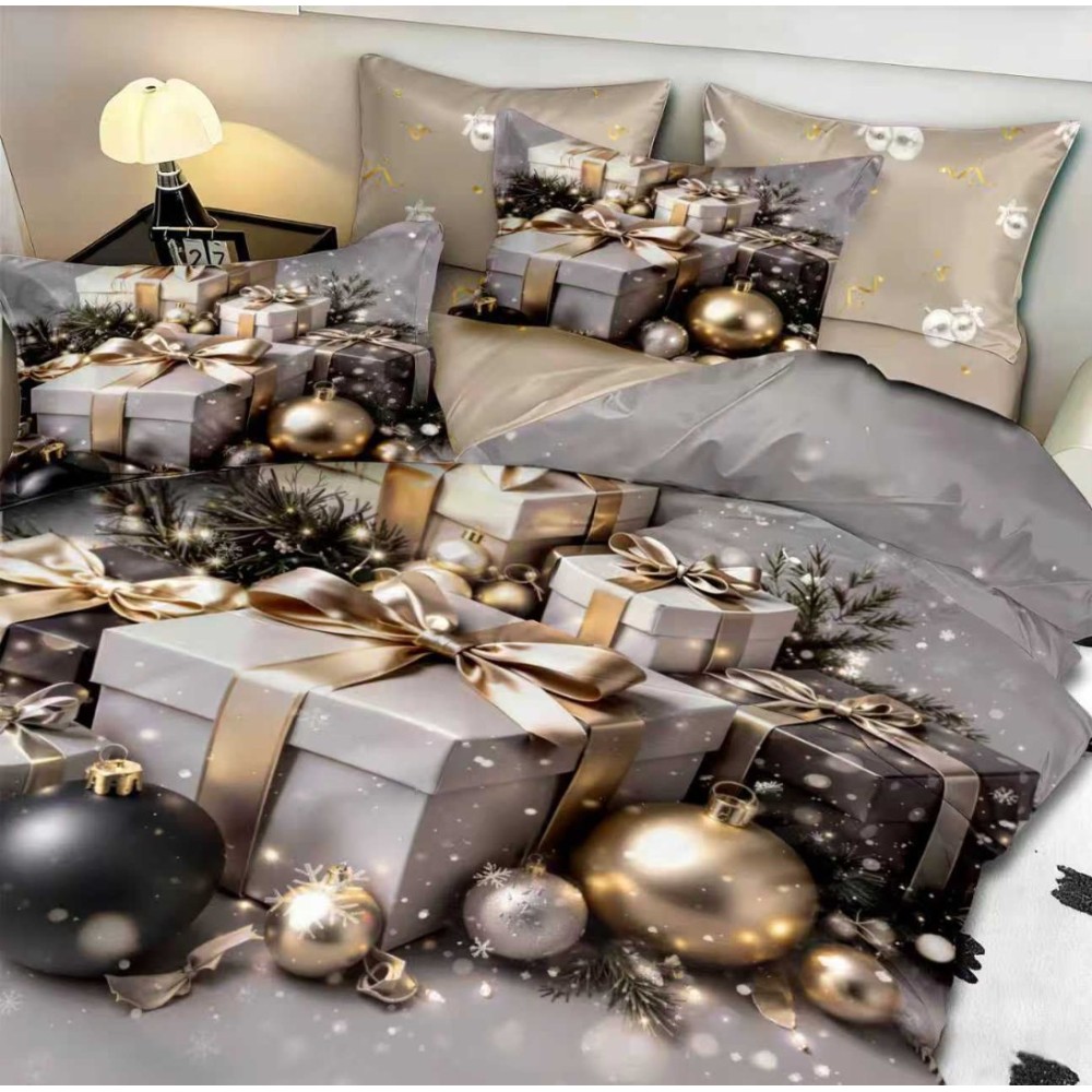 Lenjerie pat dublu, FINET, Digital Print, Craciun, Gri, Cadouri Craciun – imagine 3
