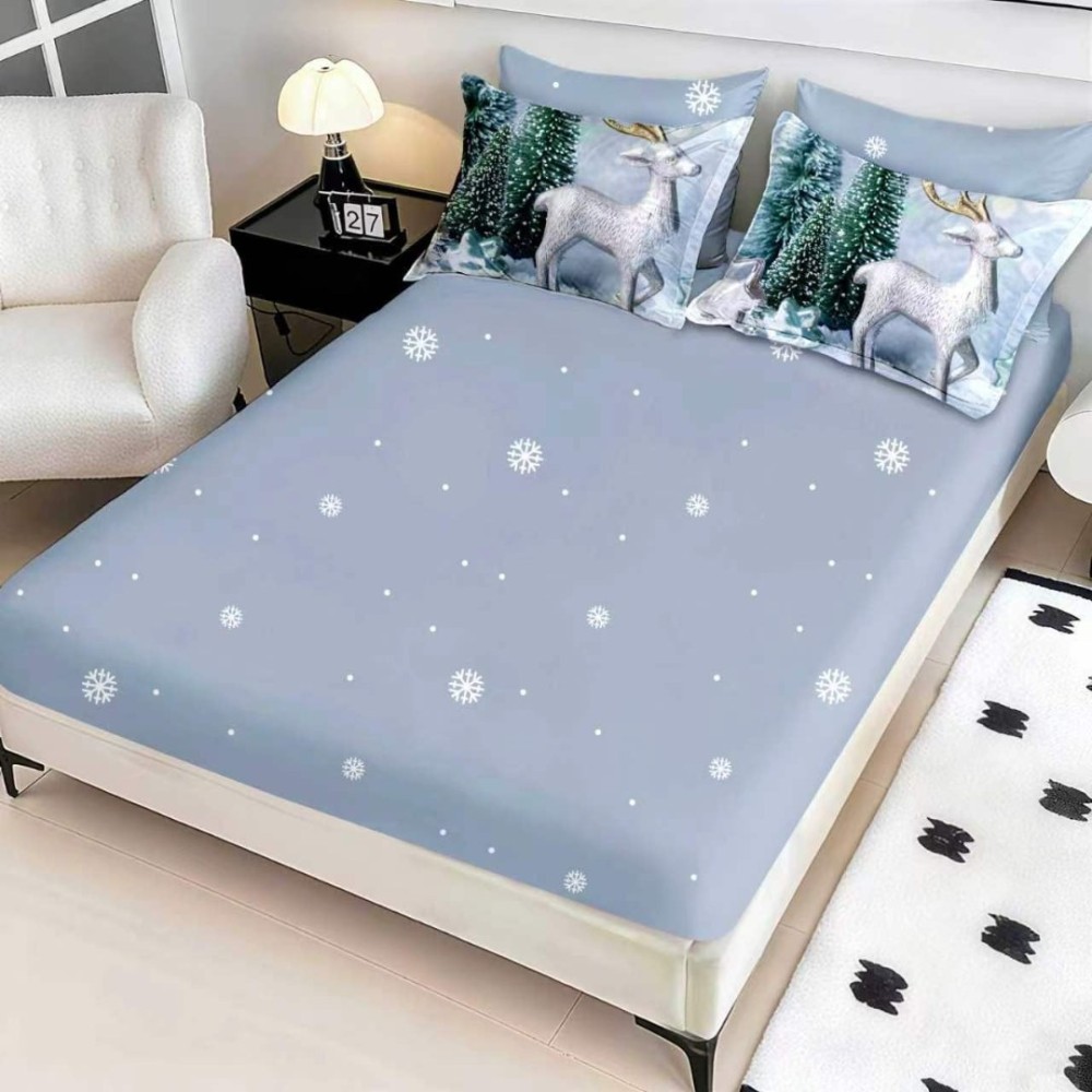 Lenjerie pat dublu, FINET, Digital Print, Craciun, Albastru, Renul lui Mos Craciun – imagine 4