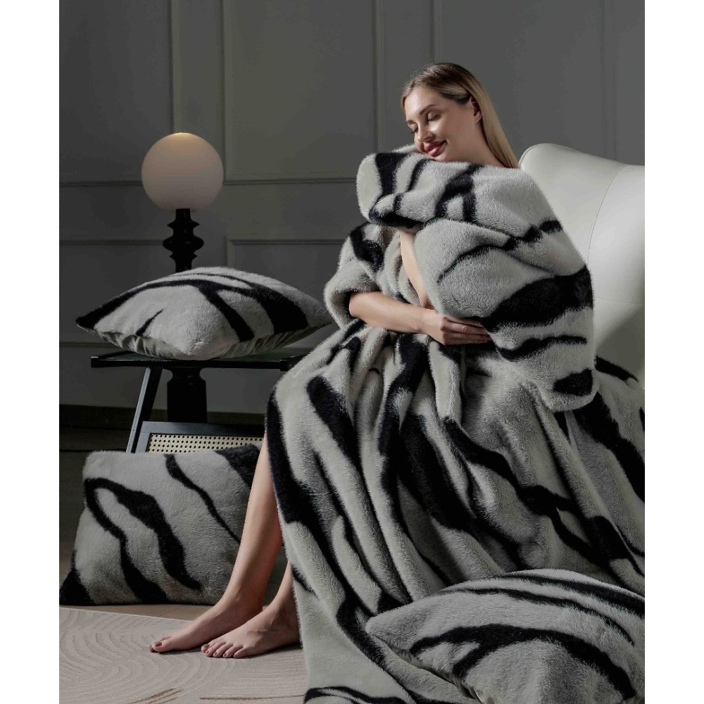 Patura Blanita (Artificiala) de Nurca, Jojo Home, 200x230cm, Gri, Negru – imagine 7