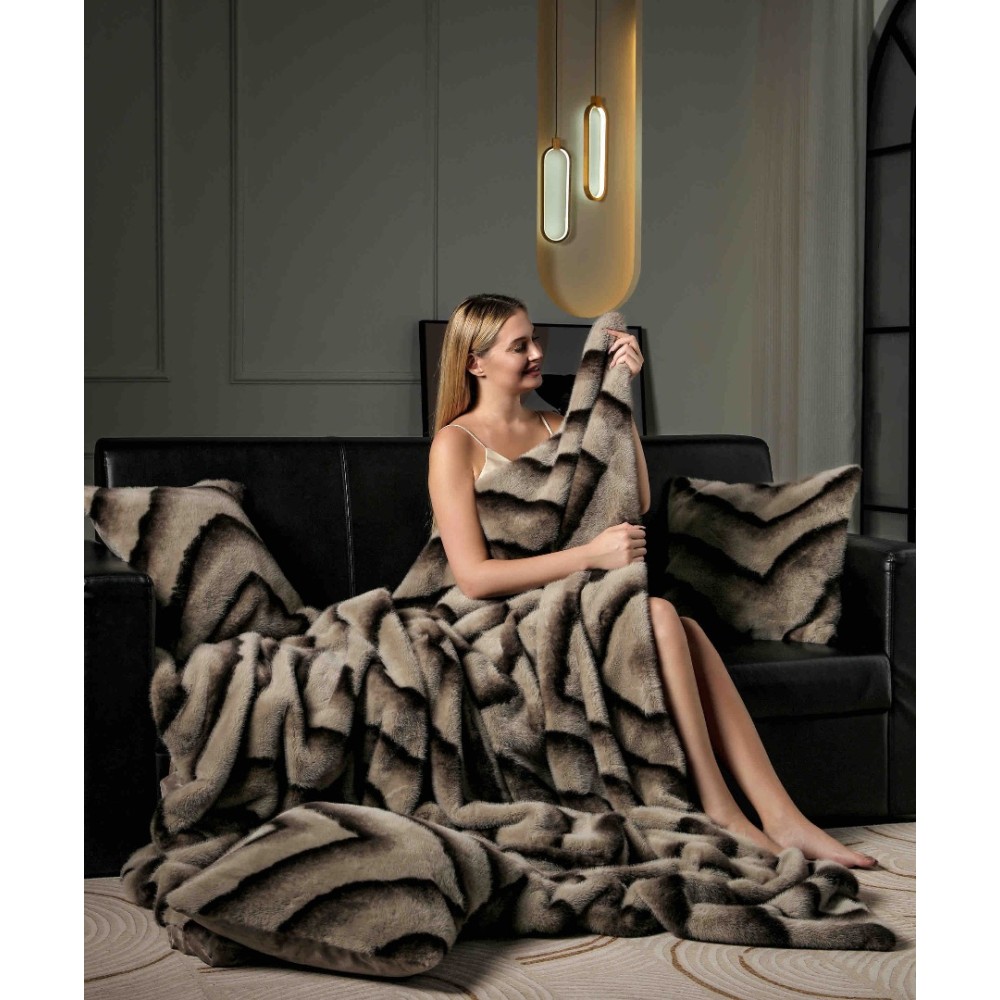 Patura Blanita (Artificiala) de Nurca, Jojo Home, 200x230cm, Bej, Negru – imagine 8