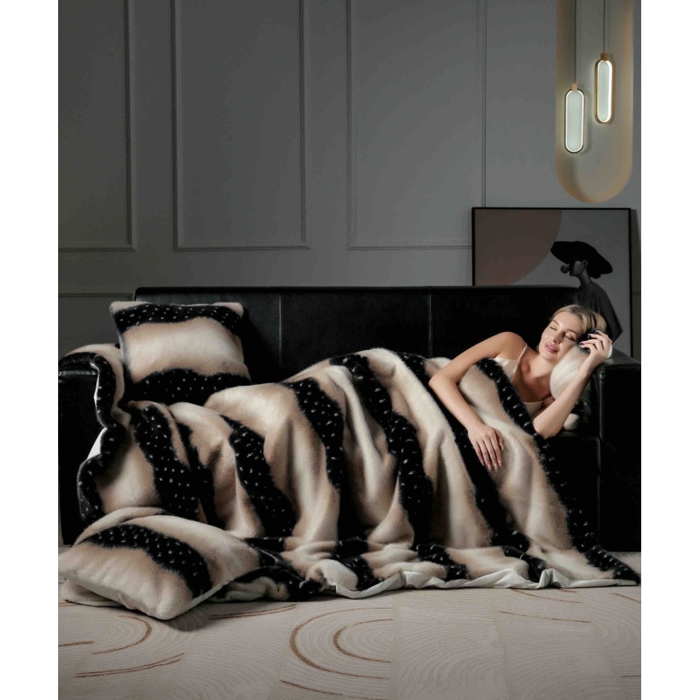 Patura Blanita (Artificiala) de Nurca, Jojo Home, 200x230cm, Crem, Bej, Negru — imaginea 10