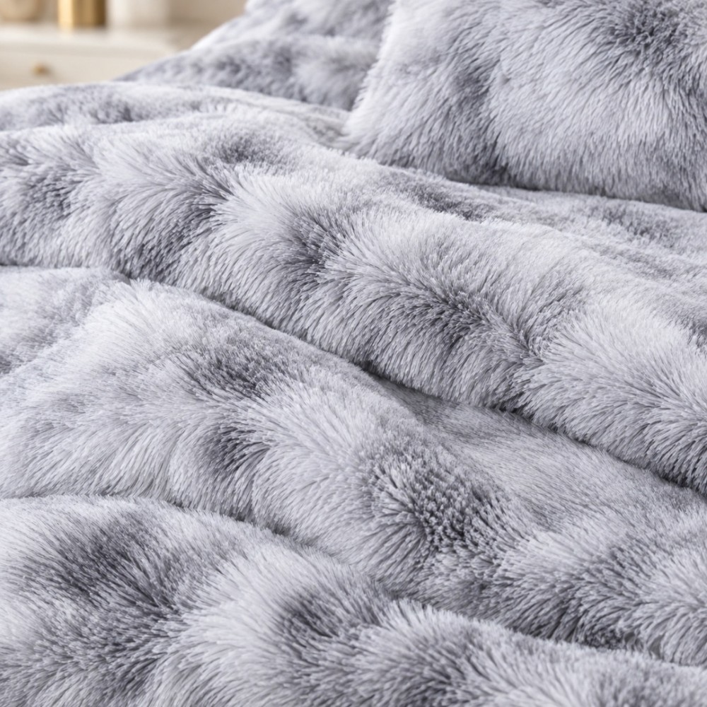 Lenjerie pat dublu, Super Pufoasa COCOLINO Fluffy, 6 piese, Gri, Degrade – imagine 6