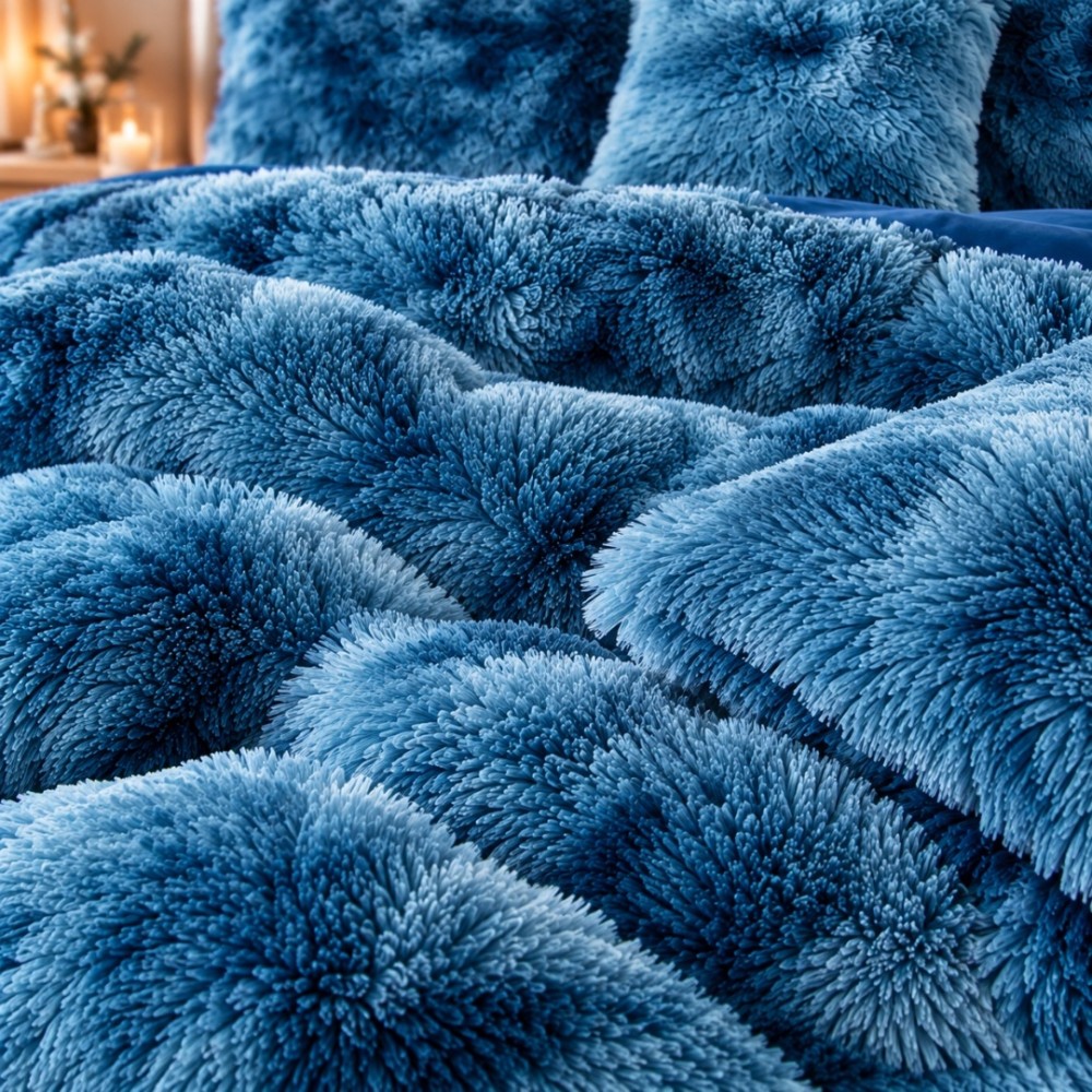 Lenjerie pat dublu, Super Pufoasa COCOLINO Fluffy, 6 piese, Albastru, Degrade – imagine 7