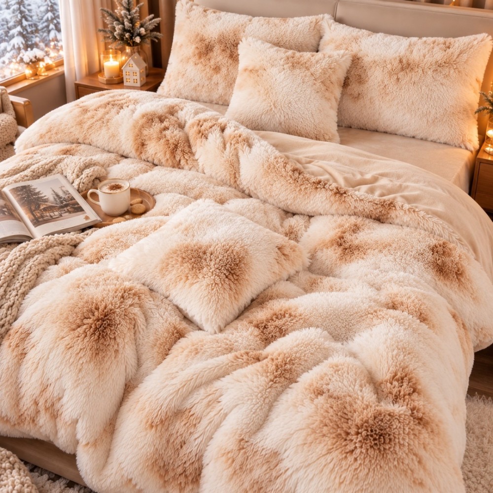 Lenjerie pat dublu, Super Pufoasa COCOLINO Fluffy, 6 piese, Bej, Degrade – imagine 2