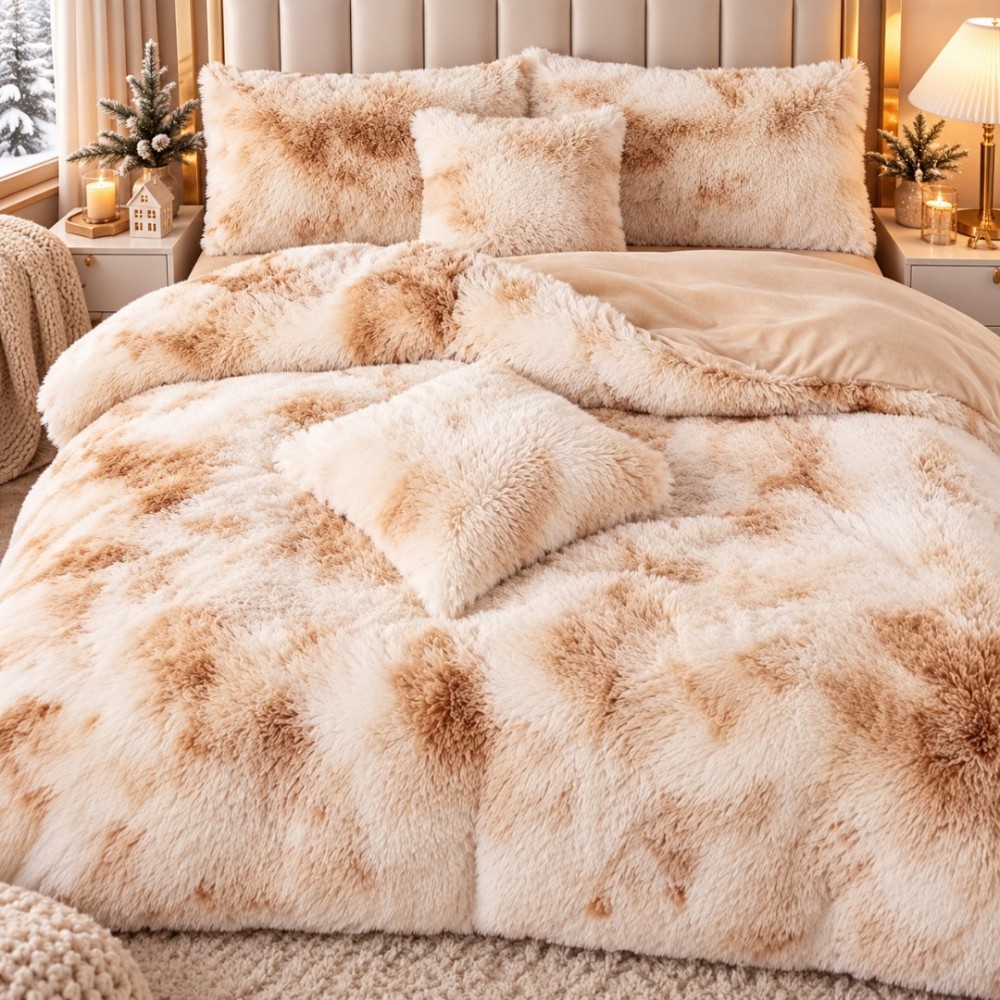 Lenjerie pat dublu, Super Pufoasa COCOLINO Fluffy, 6 piese, Bej, Degrade – imagine 3
