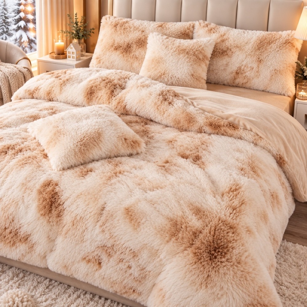 Lenjerie pat dublu, Super Pufoasa COCOLINO Fluffy, 6 piese, Bej, Degrade – imagine 4