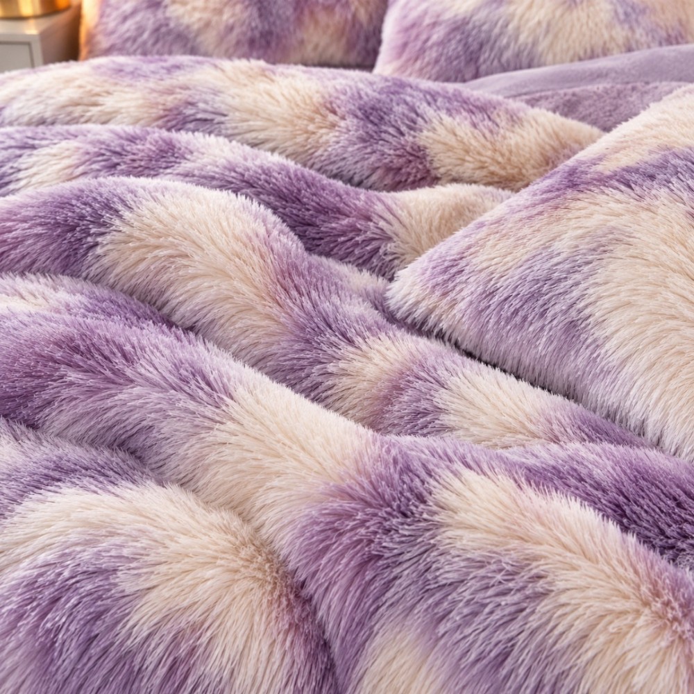 Lenjerie pat dublu, Super Pufoasa COCOLINO Fluffy, 6 piese, Lila, Degrade, Bej – imagine 6