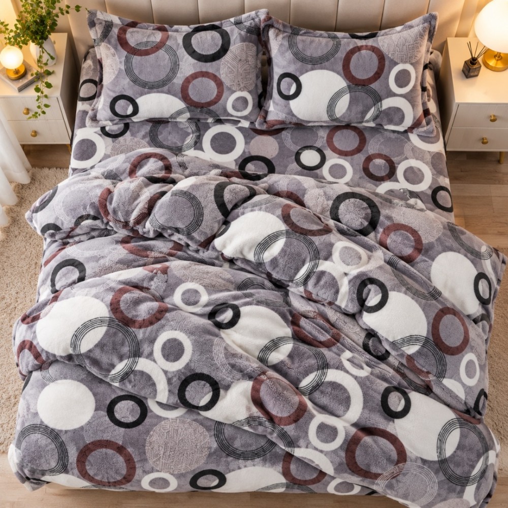 Lenjerie pat dublu, Super Pufoasa COCOLINO, 4 piese, Gri, Cercuri — imaginea 5