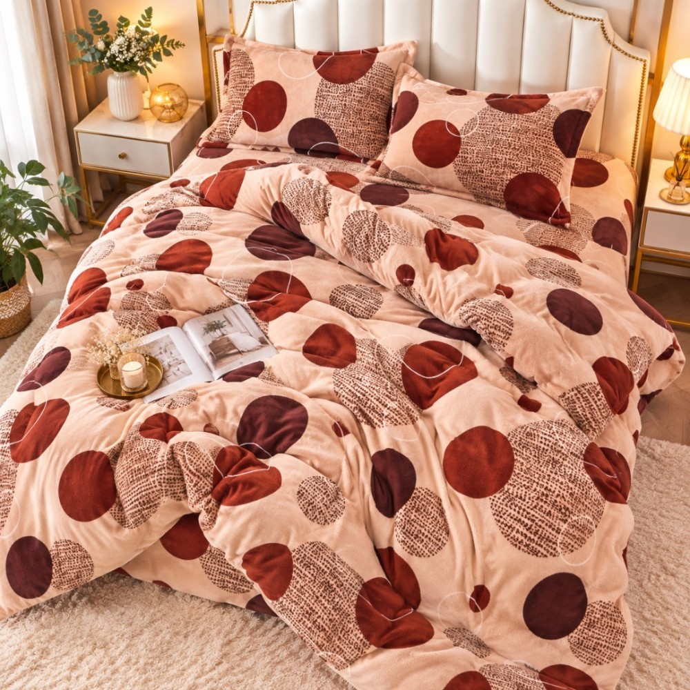 Lenjerie pat dublu, Super Pufoasa COCOLINO, 4 piese, Bej, Maro, Buline — imaginea 3