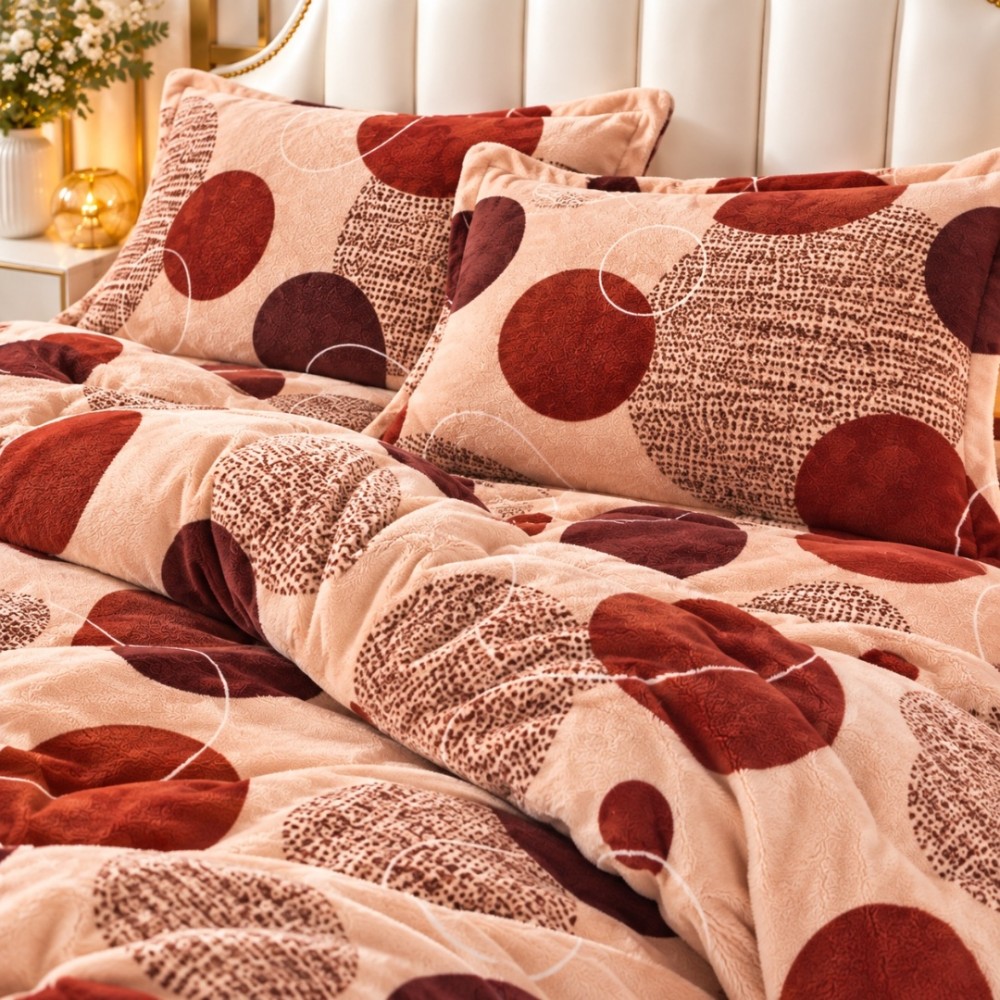 Lenjerie pat dublu, Super Pufoasa COCOLINO, 4 piese, Bej, Maro, Buline — imaginea 5