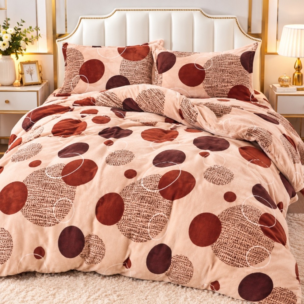 Lenjerie pat dublu, Super Pufoasa COCOLINO, 4 piese, Bej, Maro, Buline — imaginea 6