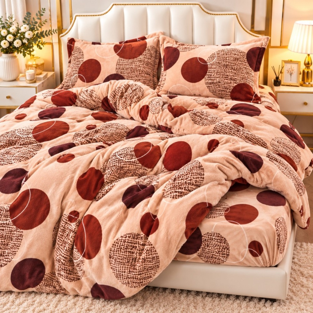 Lenjerie pat dublu, Super Pufoasa COCOLINO, 4 piese, Bej, Maro, Buline — imaginea 7