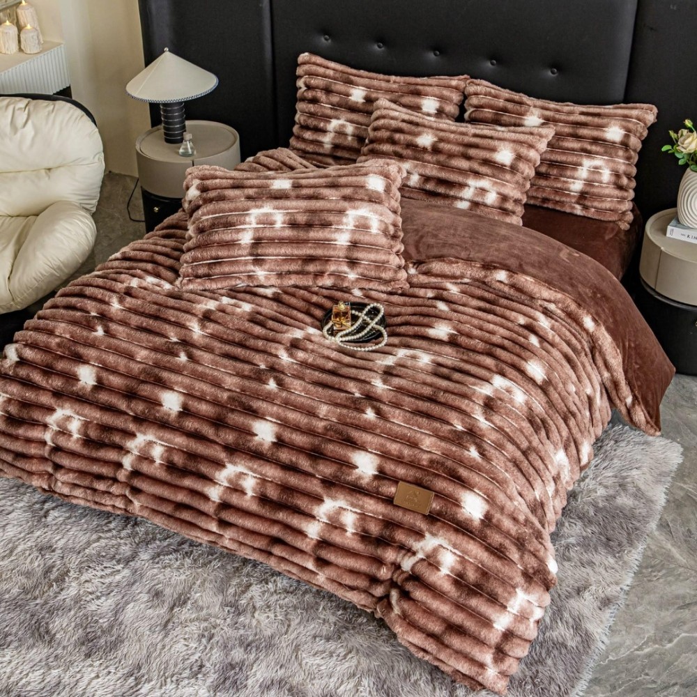 Lenjerie Deluxe, Jojo Home, 4 Piese, Blanita Shorthair si CoCoLiNo, cu Elastic Perimetral, Alb, Maro, degrade – imagine 2
