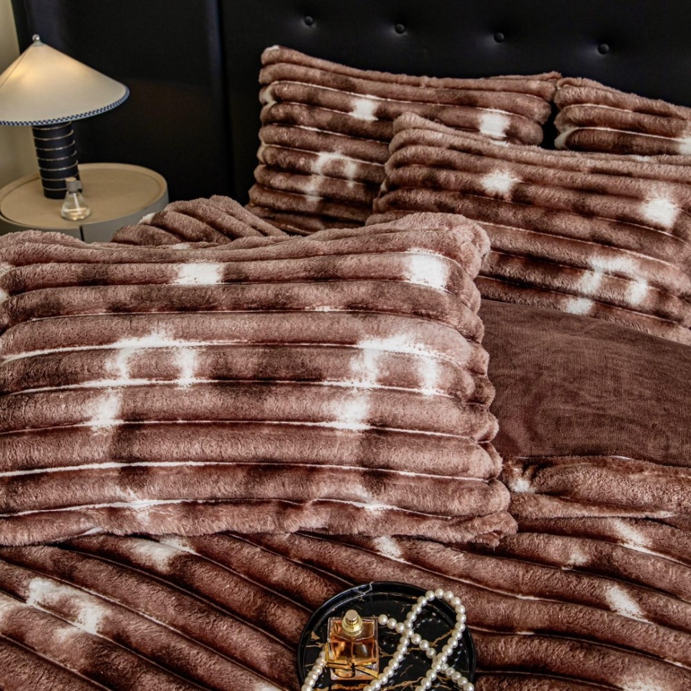 Lenjerie Deluxe, Jojo Home, 4 Piese, Blanita Shorthair si CoCoLiNo, cu Elastic Perimetral, Alb, Maro, degrade – imagine 4