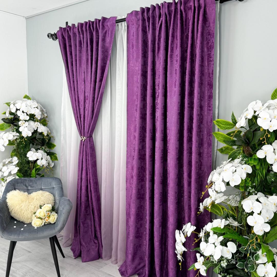 Draperie din Jacquard model Nisip, 5x1.55m, cu rejansa pentru bara, Mov - 1 | YEO