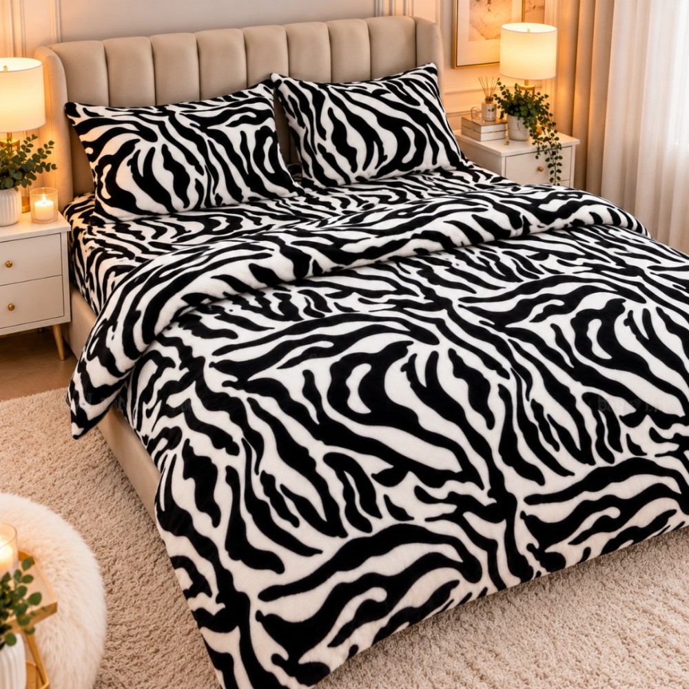 Lenjerie pat dublu, Super Pufoasa COCOLINO, 4 piese, Alb, Negru, Zebra — imaginea 2