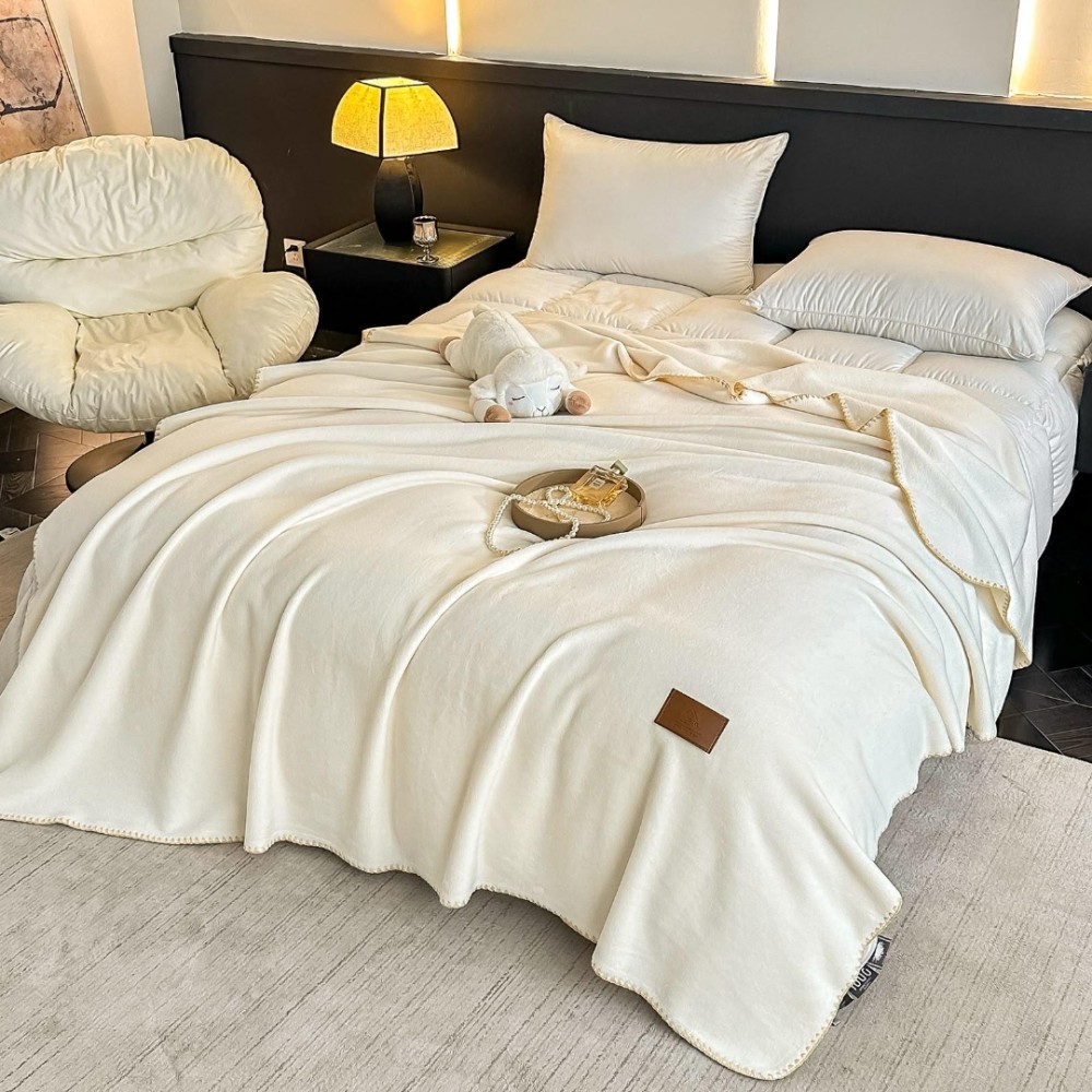 Patura Premium pt pat Dublu, Tip Casmir, 200x230cm - Crem — imaginea 2