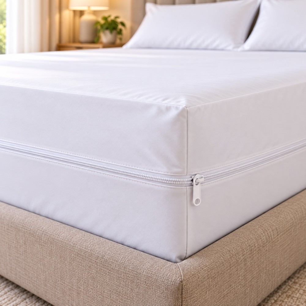 Husa Protectie Saltea Impermeabila cu Fermoar, 180x200 cm, Husa care imbraca salteaua complet, 100% Poliester, Alb — imaginea 2